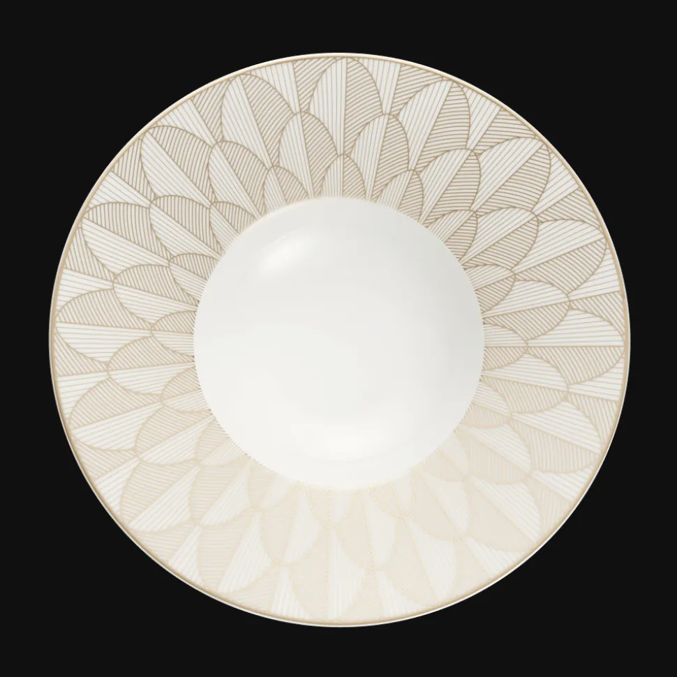 Assiette creuse à aile large en porcelaine finition Or