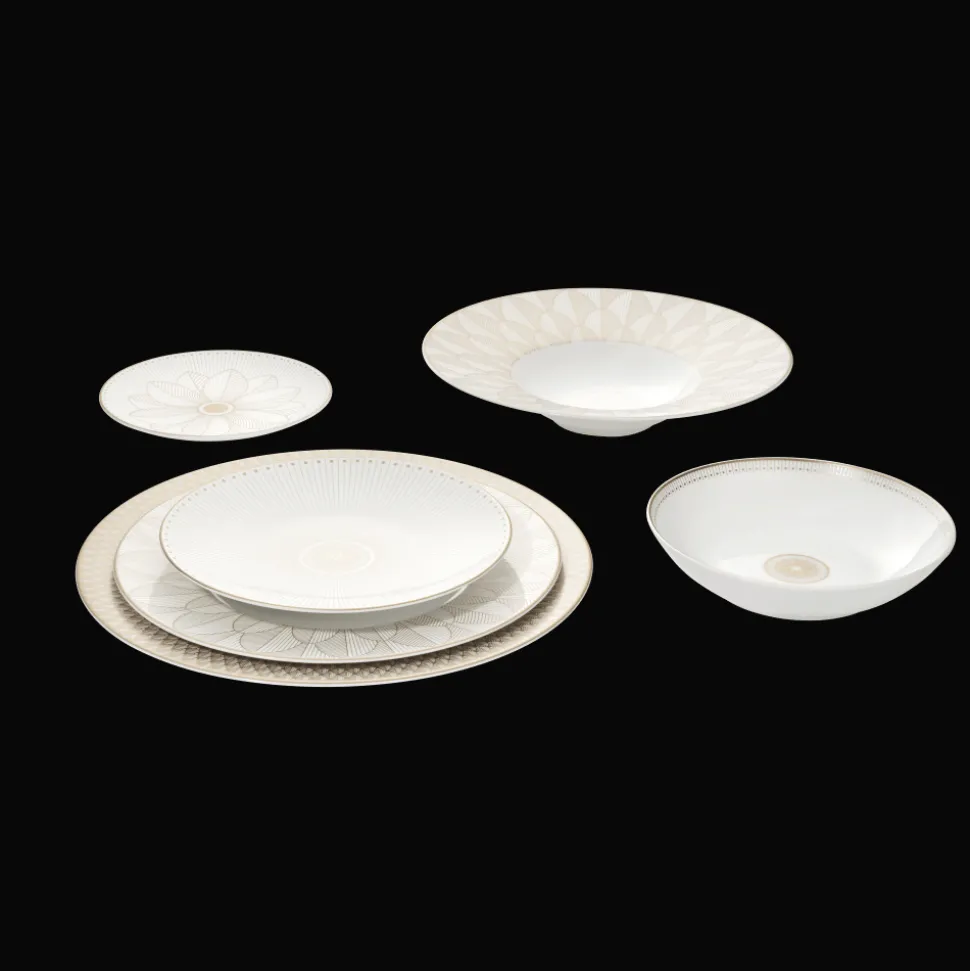 Assiette creuse à aile large en porcelaine finition Or