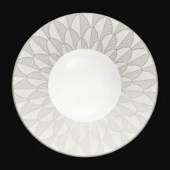 Assiette creuse à aile large en porcelaine finition Platine