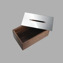 Boîte à mouchoirs en acier et noyer