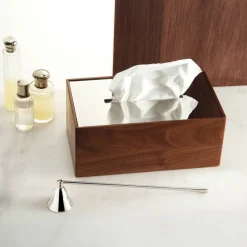Boîte à mouchoirs en acier et noyer