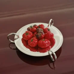 Centre de table en métal argenté