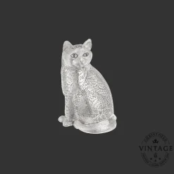 Chat Assis Argenté - Vintage