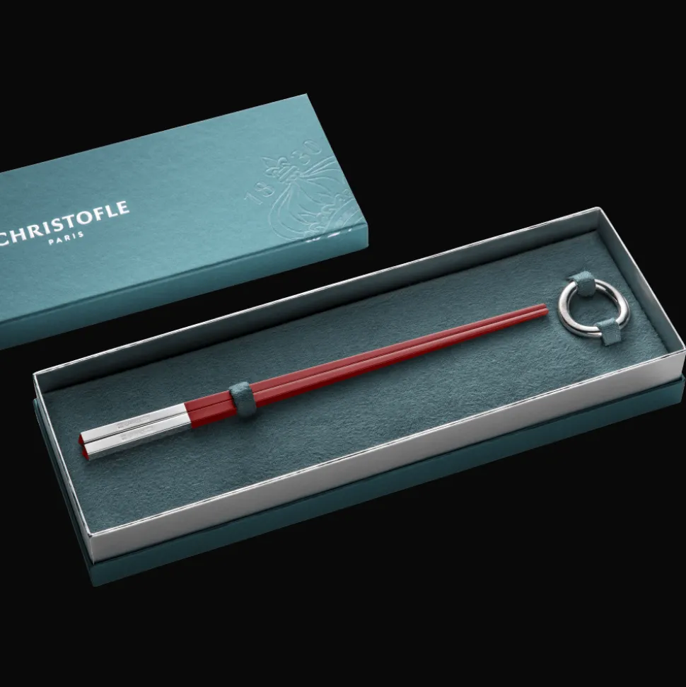 Coffret de baguettes chinoises rouges et repose-baguettes
