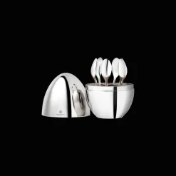 Ensemble 6 cuillères à espresso en métal argenté avec écrin