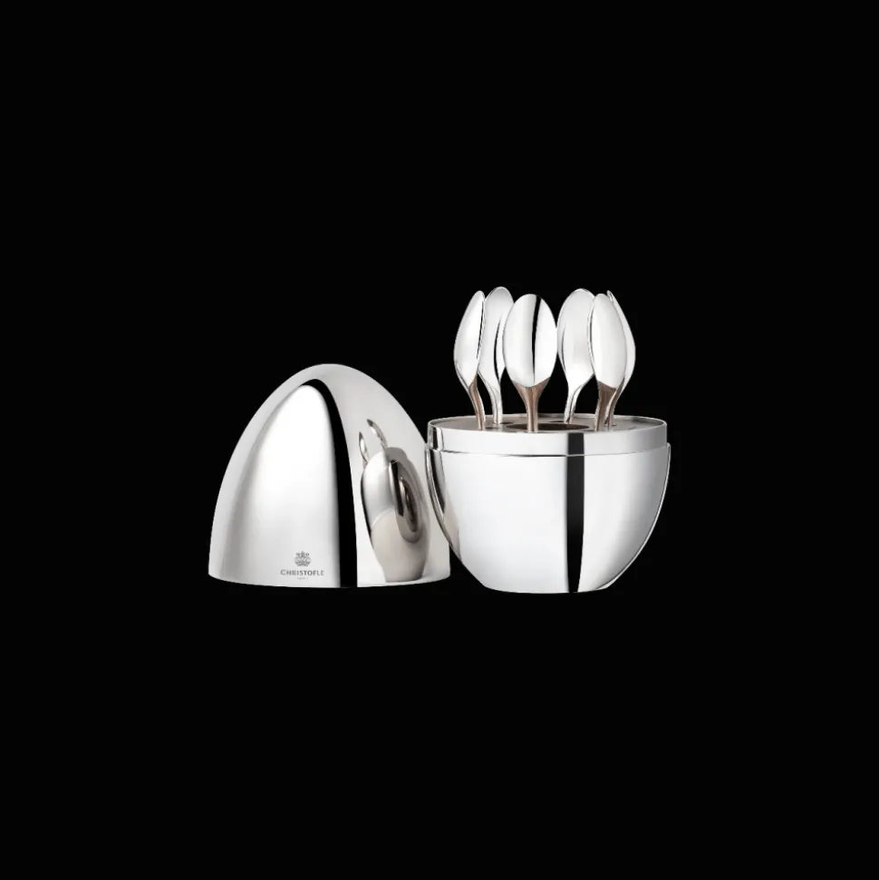 Ensemble 6 cuillères à espresso en métal argenté avec écrin