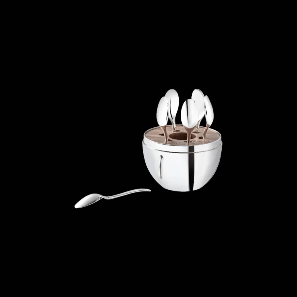 Ensemble 6 cuillères à espresso en métal argenté avec écrin