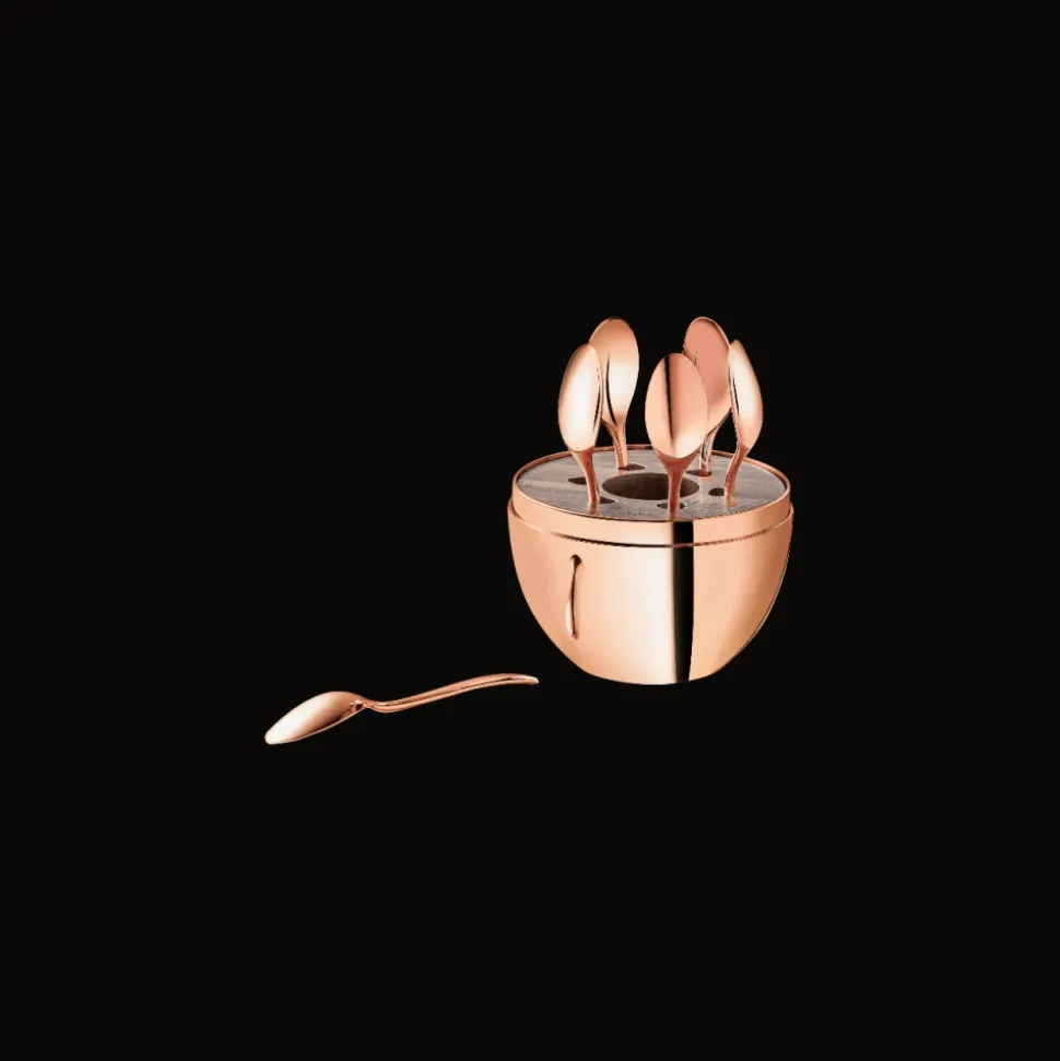 Ensemble 6 cuillères à espresso en métal doré à l'Or Rose 18 carats avec écrin