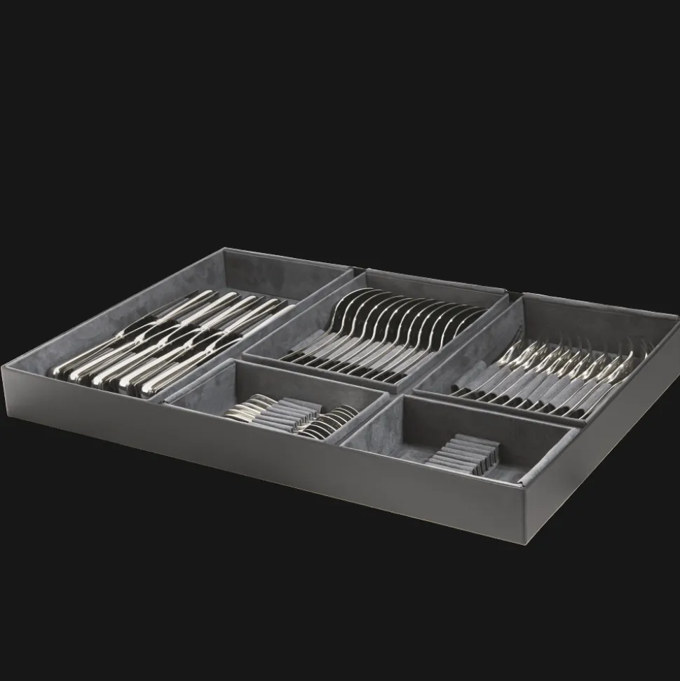 Ensemble 6 personnes (36 pièces) en métal argenté avec Boite de Rangement