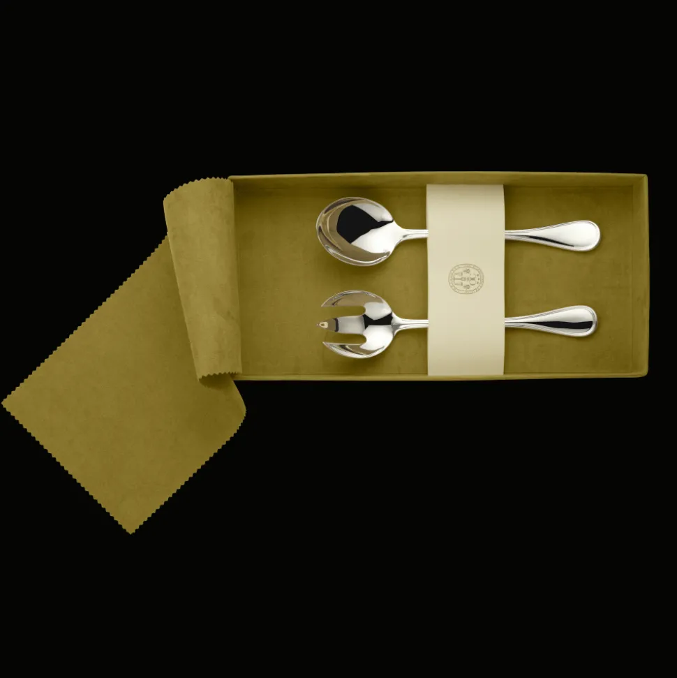 Ensemble de 2 pièces à servir la salade en métal argenté