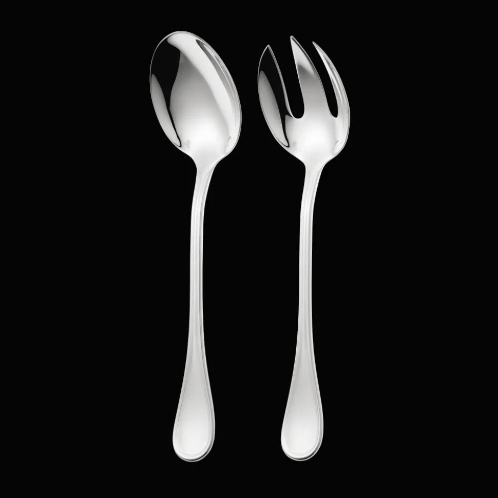 Ensemble de 2 pièces à servir la salade en métal argenté