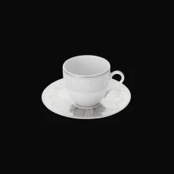 Ensemble de 2 tasses à café et soucoupes en porcelaine finition Platine