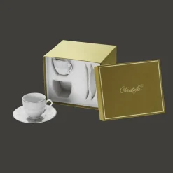 Ensemble de 2 tasses à café et soucoupes en porcelaine finition Platine