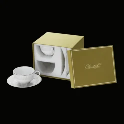 Ensemble de 2 tasses à thé et soucoupes finition Platine