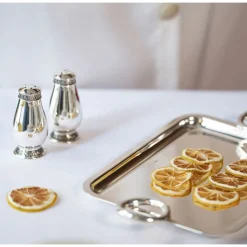 Ensemble salière et poivrier en métal argenté