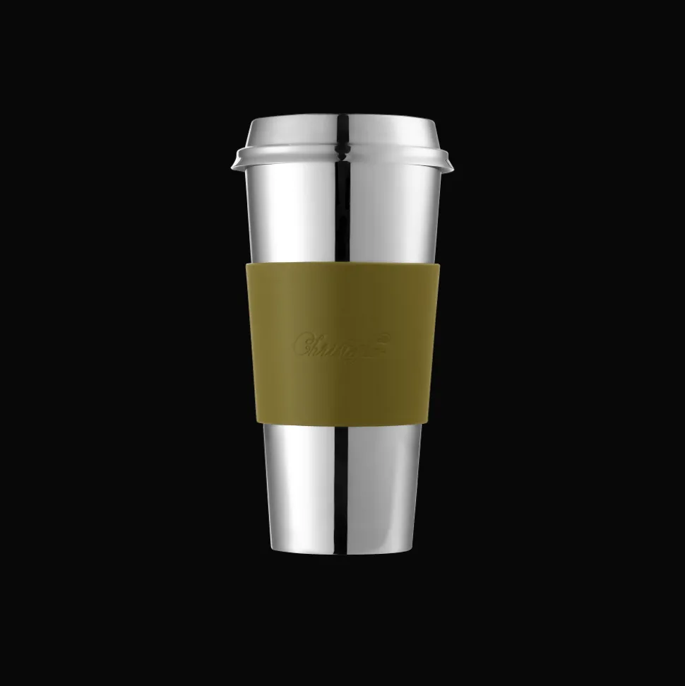 Gobelet isotherme en acier - manchette vert impérial