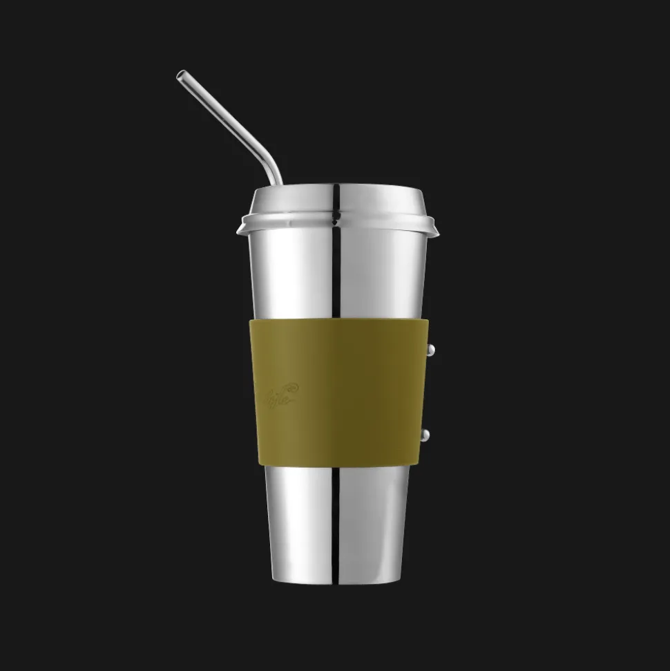 Gobelet isotherme en acier - manchette vert impérial