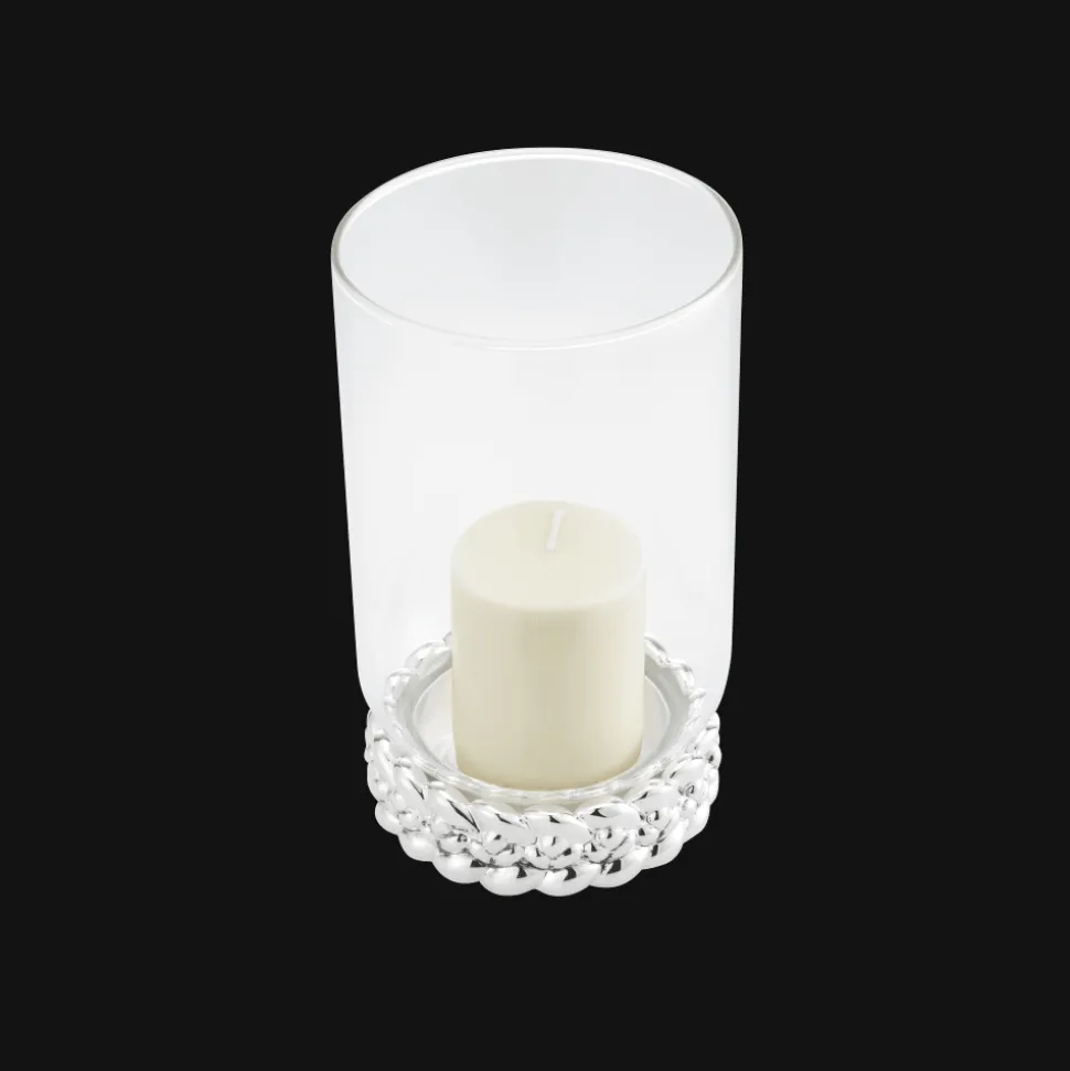 Photophore en métal argenté et verre borosilicate