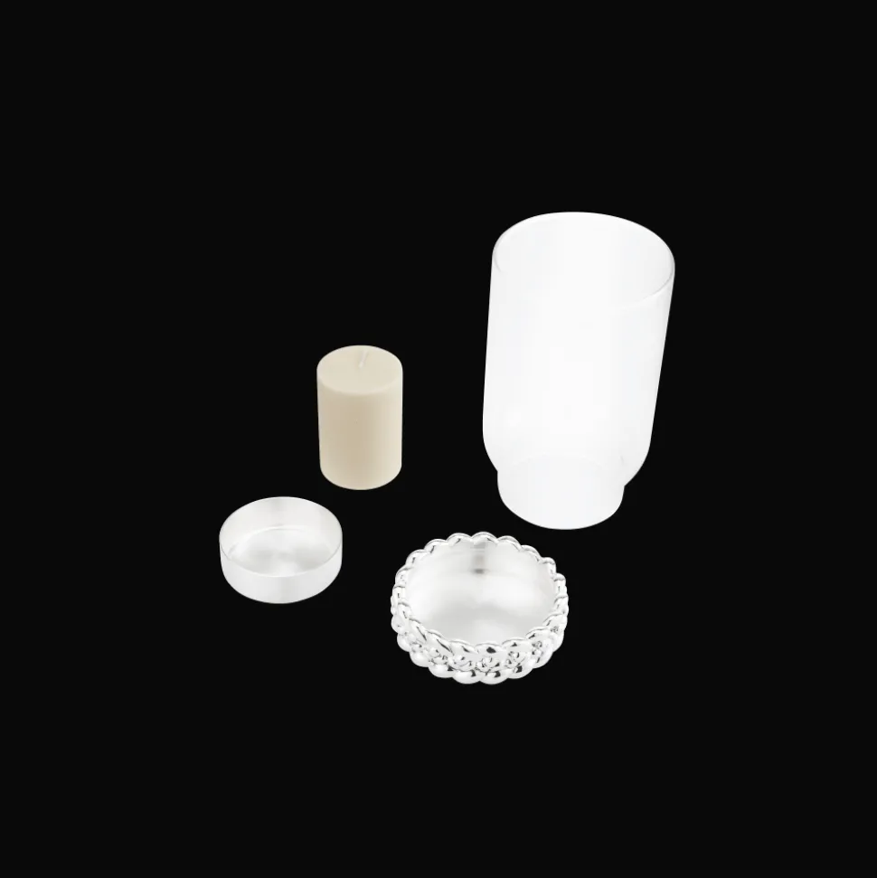 Photophore en métal argenté et verre borosilicate