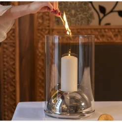 Photophore en verre et en acier