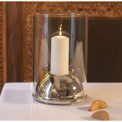 Photophore en verre et en acier