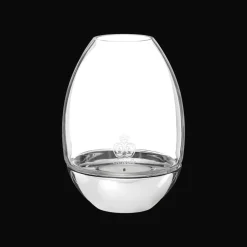 Photophore transparent en verre et socle en acier