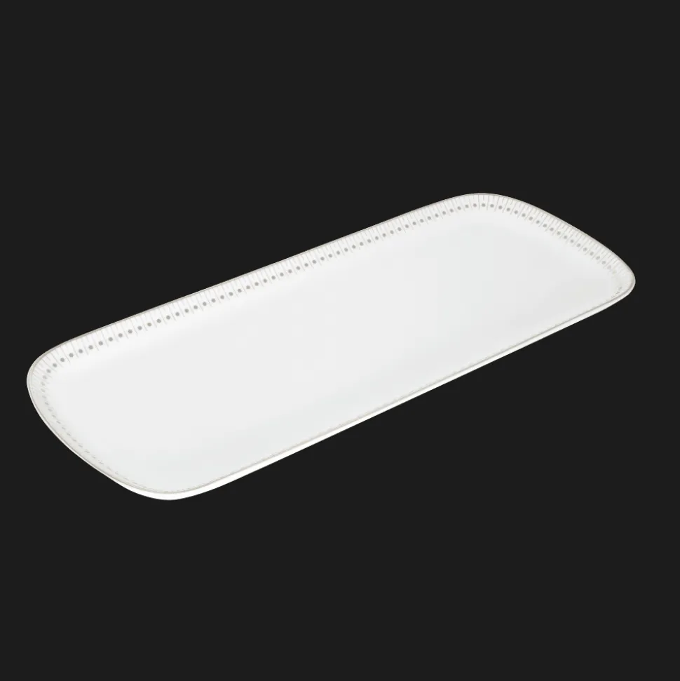 Plat à cake 37x16cm en porcelaine finition Platine