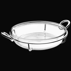 Plat à gratin rond en verre et métal argenté