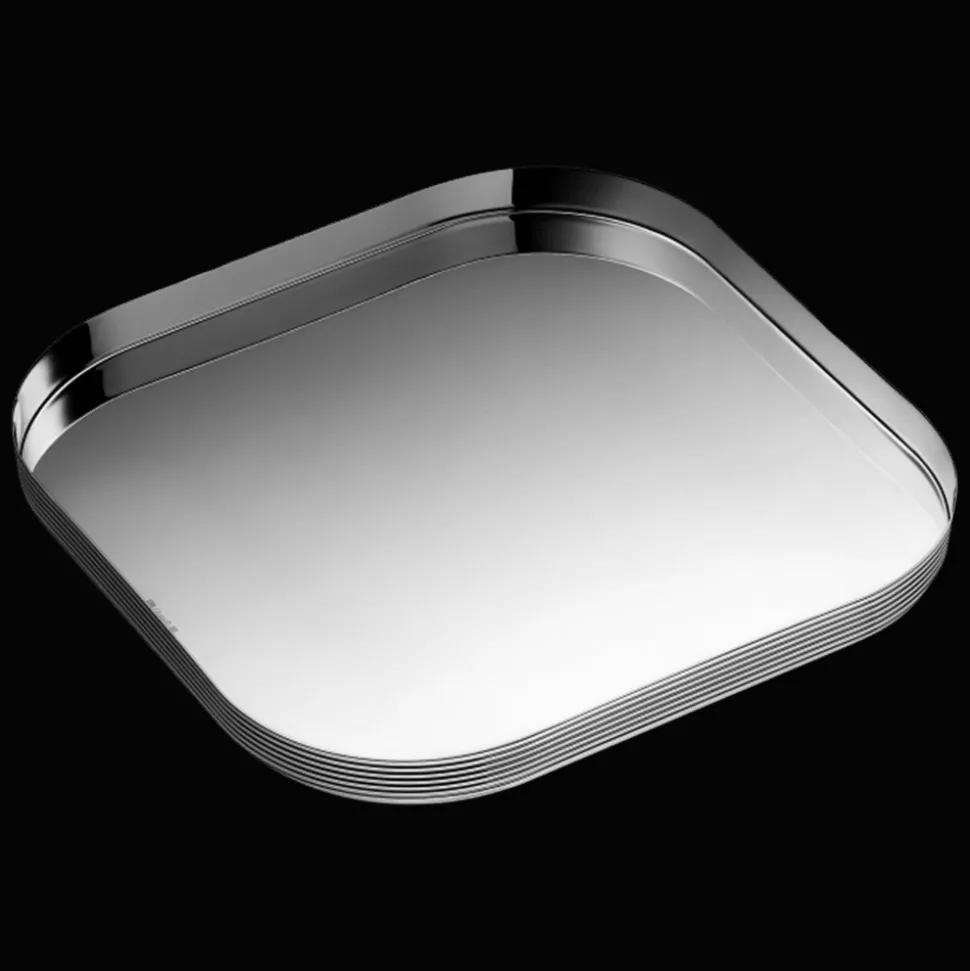 Plateau carré en métal argenté - 26 x 26 cm