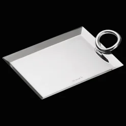 Plateau carte de visite en métal argenté - 12,5 x 9 cm