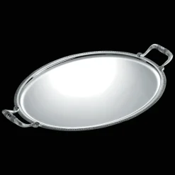 Plateau ovale à anses en métal argenté - 53 x 42 cm
