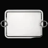 Plateau rectangulaire à anses en métal argenté - 43 x 31 cm