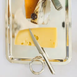 Plateau rectangulaire à anses en métal argenté - 43 x 31 cm