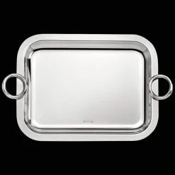 Plateau rectangulaire à anses en métal argenté - 26 x 20 cm