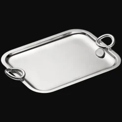 Plateau rectangulaire à anses en métal argenté - 26 x 20 cm
