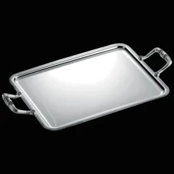 Plateau rectangulaire à anses en métal argenté - 43 x 31 cm