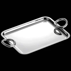 Plateau rectangulaire à anses en métal argenté - 20 x 16 cm