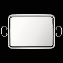 Plateau rectangulaire à anses en métal argenté - 43 x 31 cm