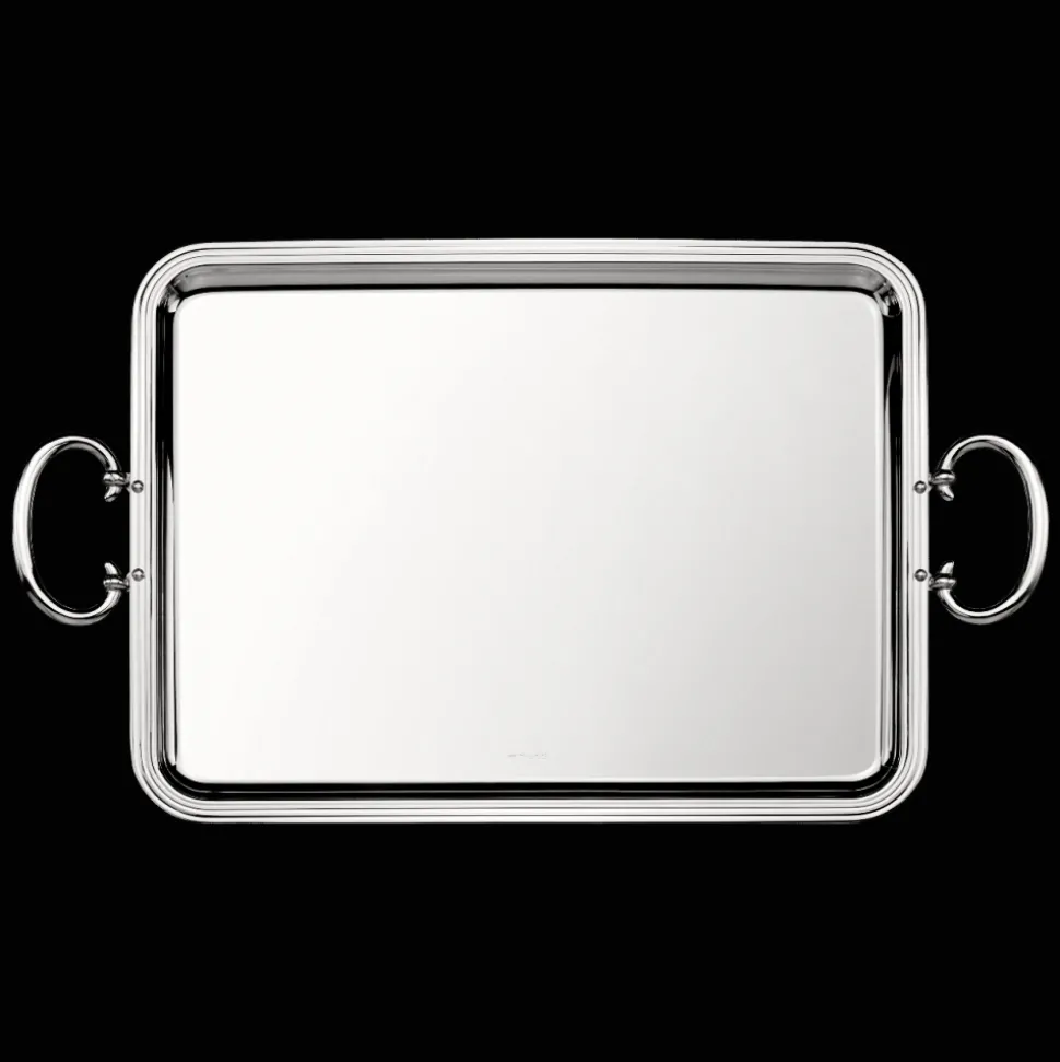 Plateau rectangulaire à anses en métal argenté - 43 x 31 cm