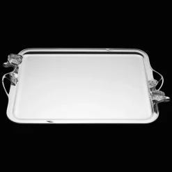 Plateau rectangulaire à anses en métal argenté - 53 x 42 cm