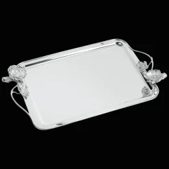 Plateau rectangulaire à anses en métal argenté - 43 x 31 cm