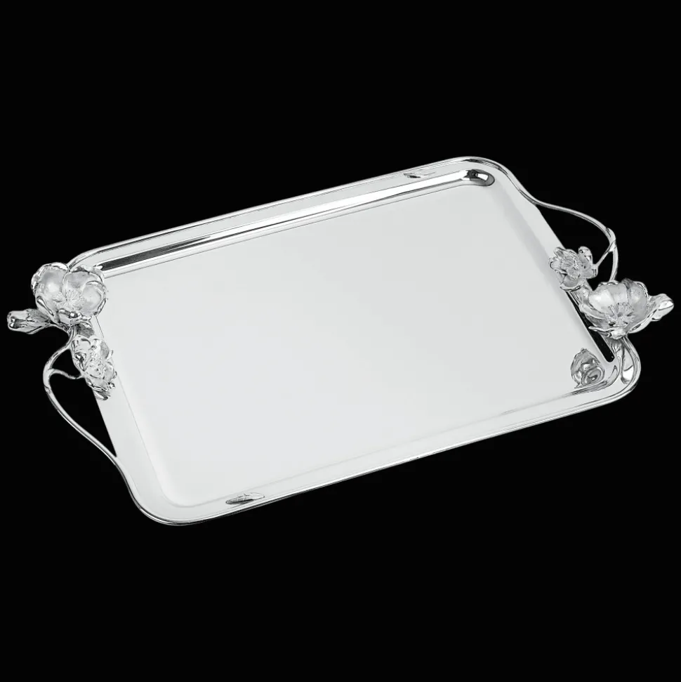 Plateau rectangulaire à anses en métal argenté - 43 x 31 cm