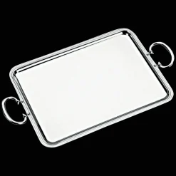 Plateau rectangulaire à anses en métal argenté - 53 x 42 cm