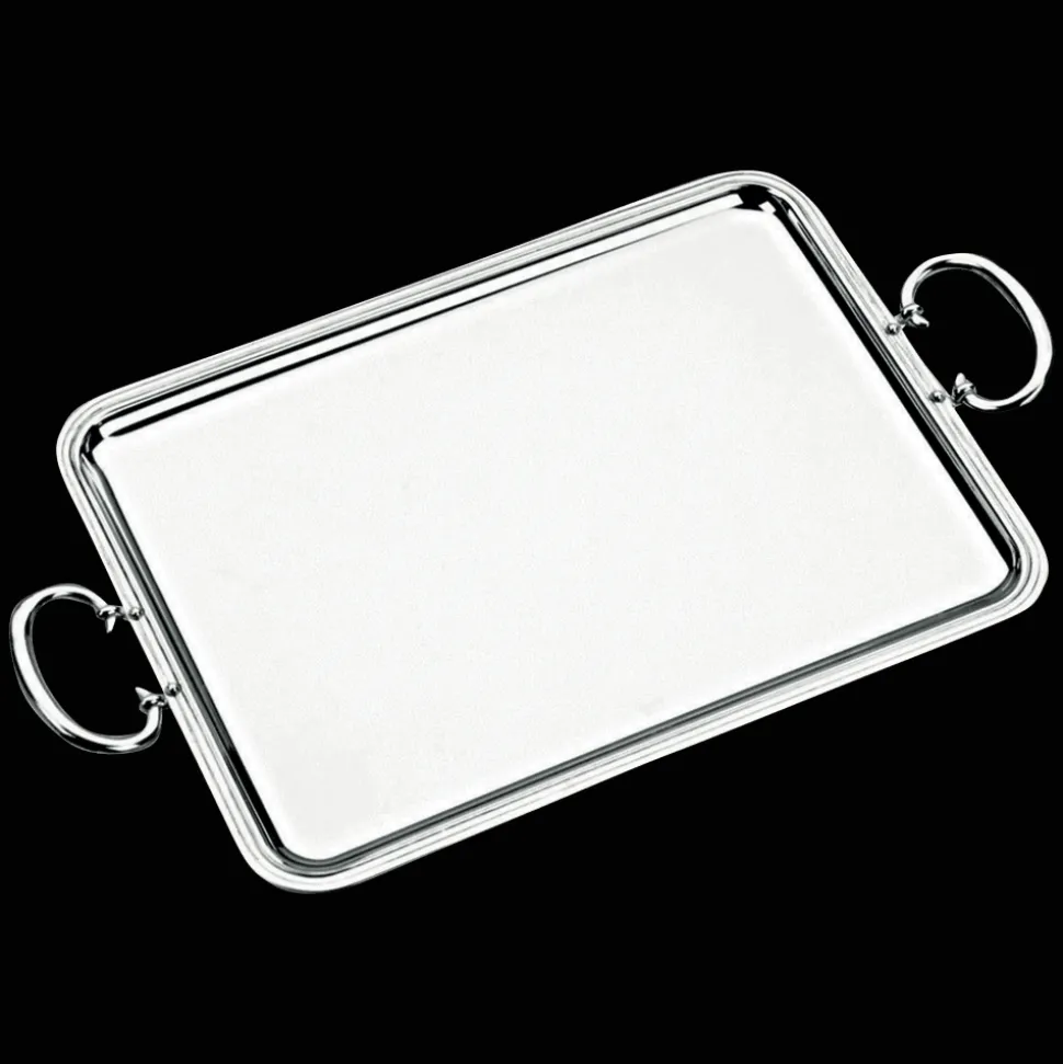 Plateau rectangulaire à anses en métal argenté - 53 x 42 cm