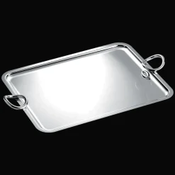 Plateau rectangulaire à anses en métal argenté - 53 x 42 cm