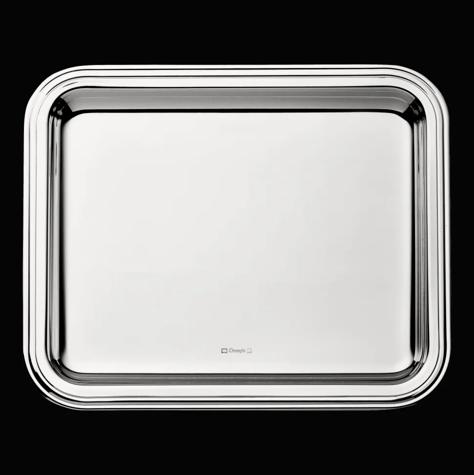 Plateau rectangulaire en métal argenté - 20 x 16 cm