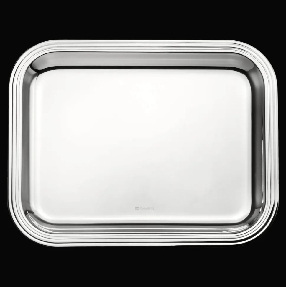 Plateau rectangulaire en métal argenté - 26 x 20 cm