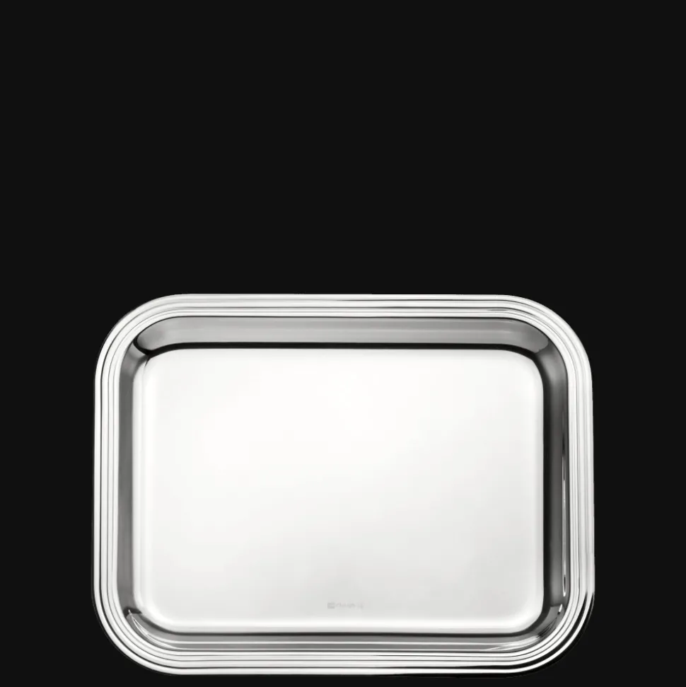 Plateau rectangulaire en métal argenté - 26 x 20 cm