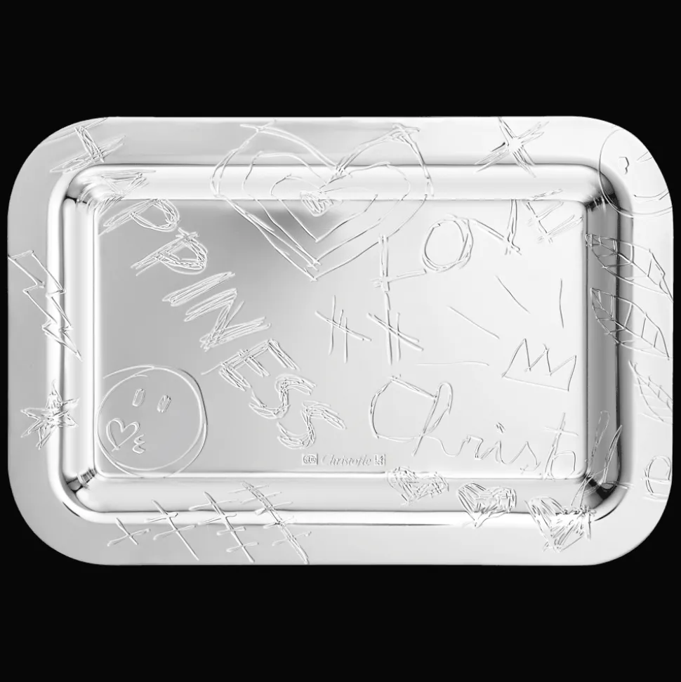 Plateau rectangulaire en métal argenté - 10 x 15 cm