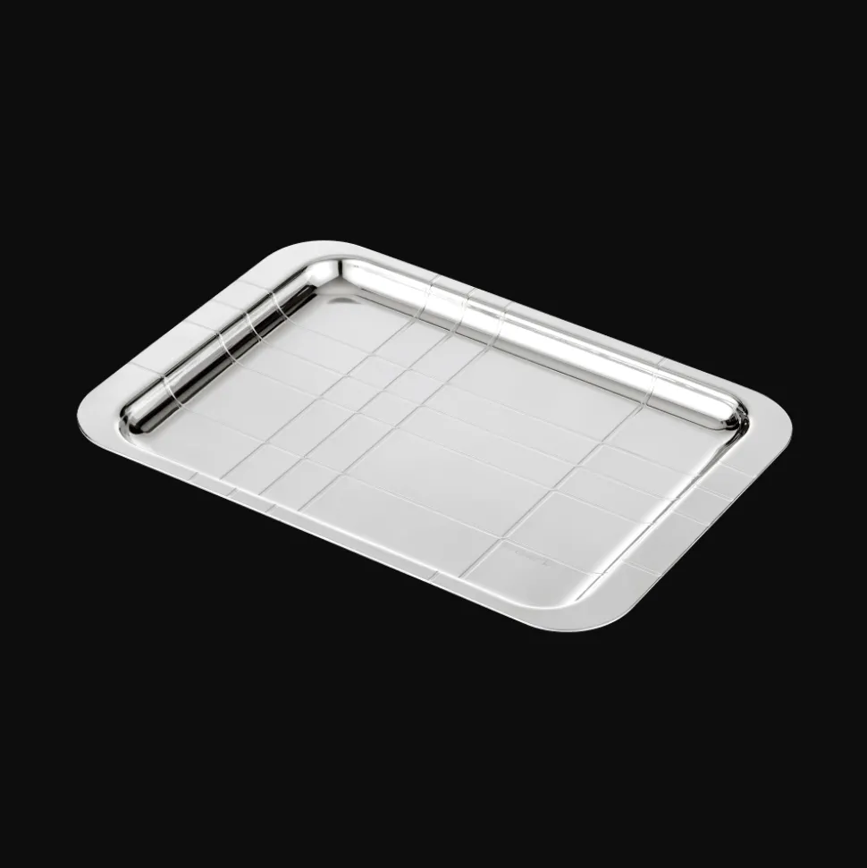 Plateau rectangulaire en métal argenté - 22 x 16 cm